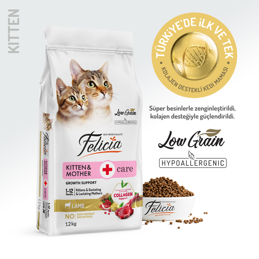Felicia 12 Kg Kolajenli Kuzulu Az Tahıllı Yavru Kedi Maması HypoAllergenic Kedi Maması Felicia 12 Kg Kolajenli Kuzulu Az Tahıllı Yavru Kedi Maması HypoAllergenic Kedi Maması