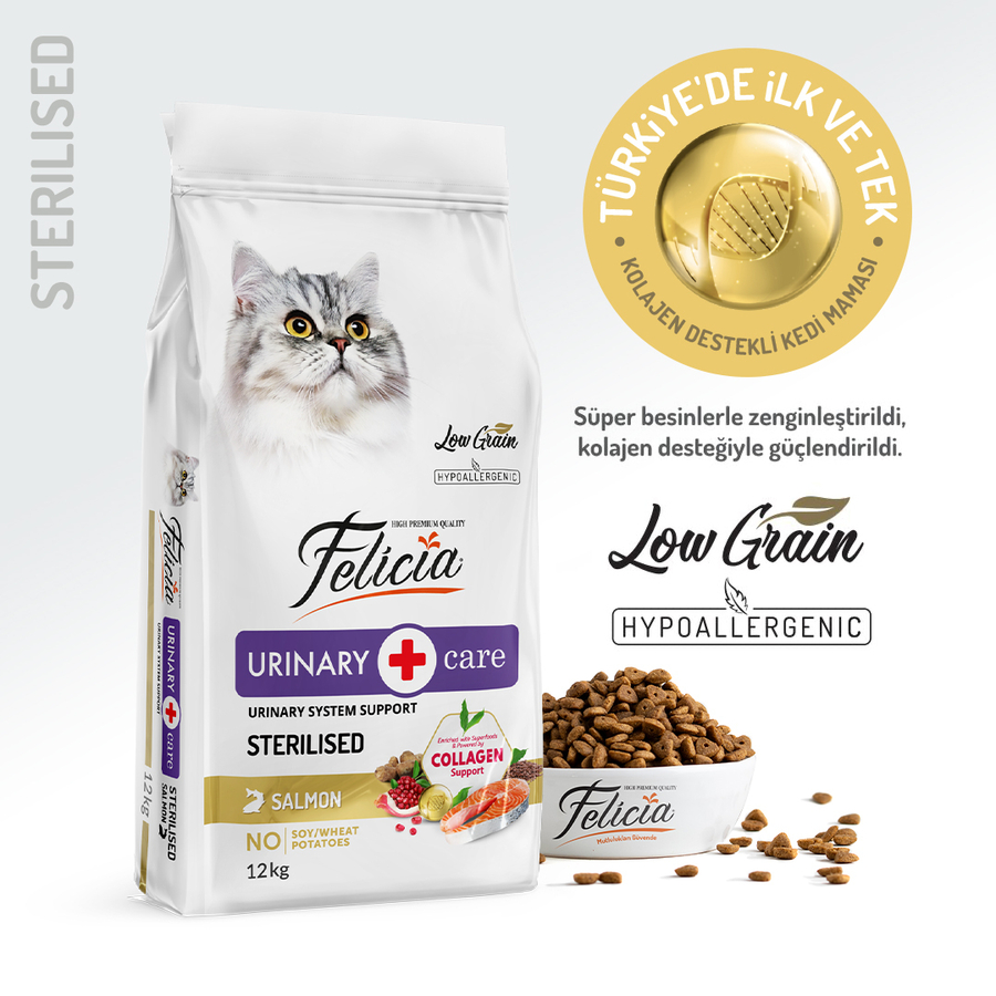Felicia 12 Kg Kolajenli Somonlu Az Tahıllı Kısırlaştırılmış Kedi Maması HypoAllergenic Kedi Maması Felicia 12 Kg Kolajenli Somonlu Az Tahıllı Kısırlaştırılmış Kedi Maması HypoAllergenic Kedi Maması