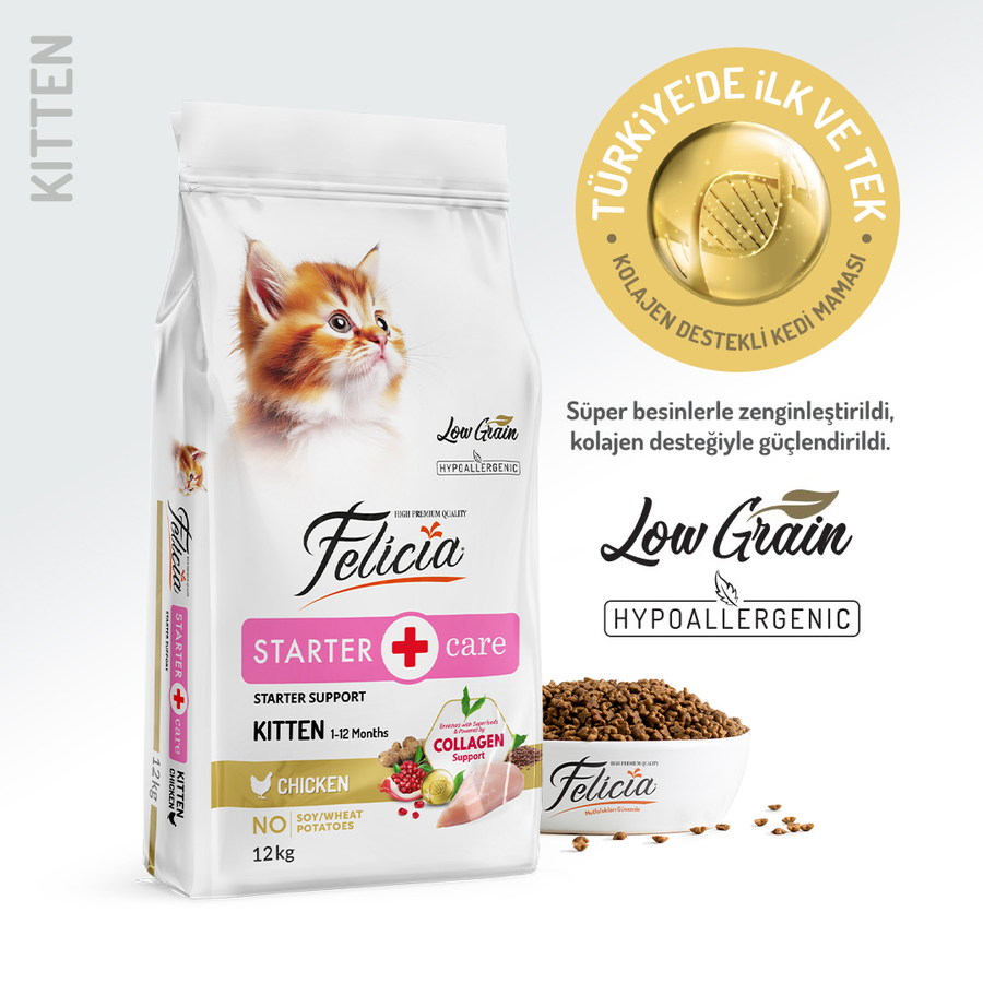 Felicia 12 Kg Kolajenli Tavuklu Az Tahıllı Yavru Kedi Maması HypoAllergenic Kedi Maması
