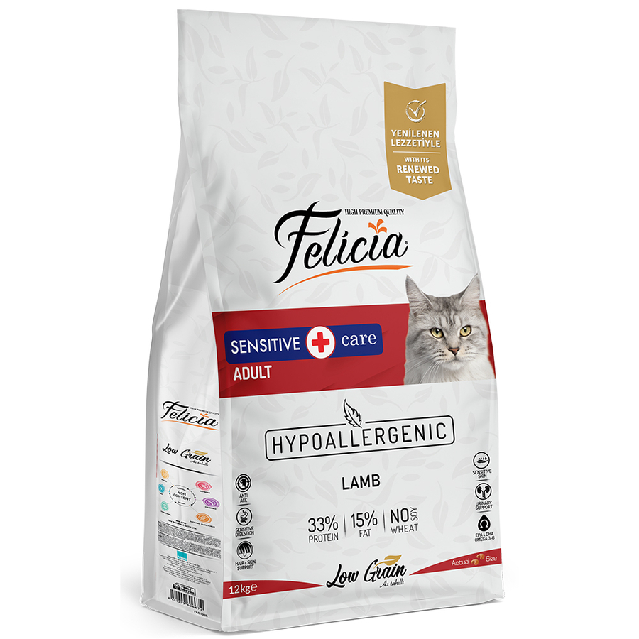 Felicia 12 Kg Kuzulu Az Tahıllı Yetişkin Kedi Maması HypoAllergenic Kedi Maması