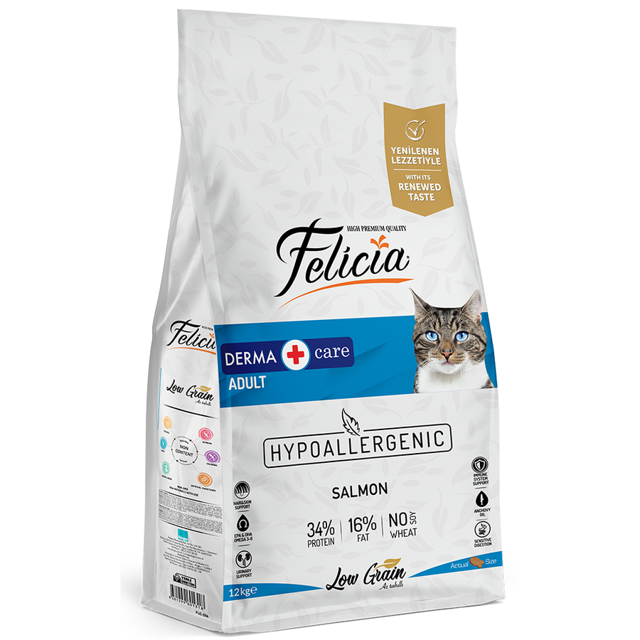 Felicia 12 Kg Somonlu Az Tahıllı Yetişkin Kedi Maması HypoAllergenic Kedi Maması