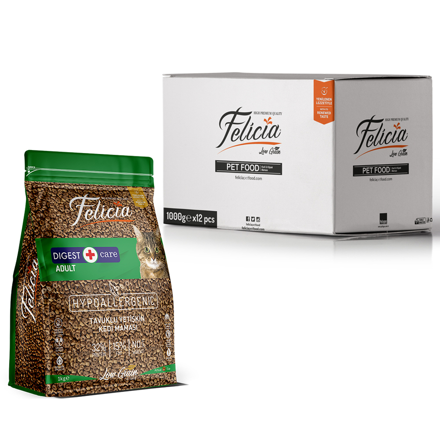 Felicia 12x1 Kg Tavuklu Az Tahıllı Yetişkin Kedi Maması HypoAllergenic Kedi Maması