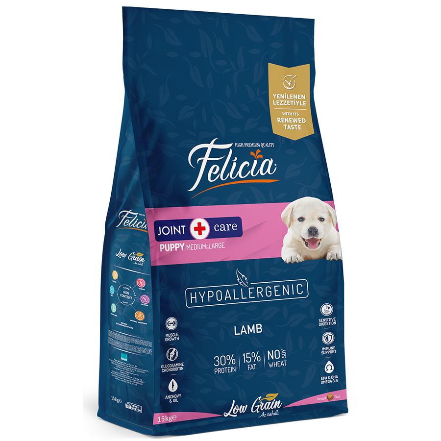Felicia 15 Kg Kuzulu Az Tahıllı M/Large Yavru Köpek Maması  Breed HypoAllergenic Köpek Maması