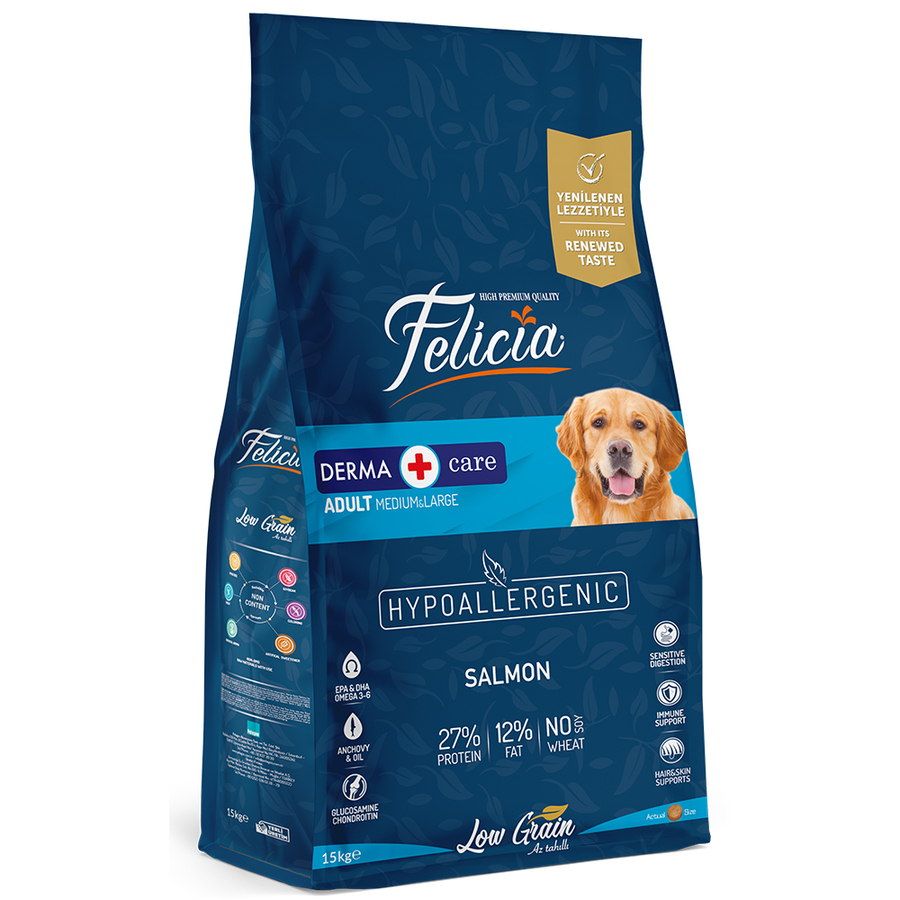 Felicia 15 Kg Somonlu Az Tahıllı M/Large Yetişkin Köpek Maması  Breed HypoAllergenic Köpek Maması