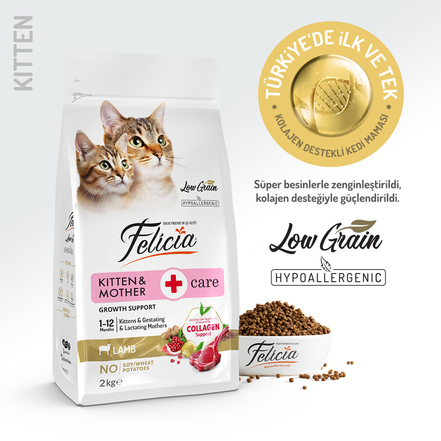 Felicia 2 Kg Kolajenli Kuzulu Az Tahıllı Yavru Kedi Maması HypoAllergenic Kedi Maması Felicia 2 Kg Kolajenli Kuzulu Az Tahıllı Yavru Kedi Maması HypoAllergenic Kedi Maması