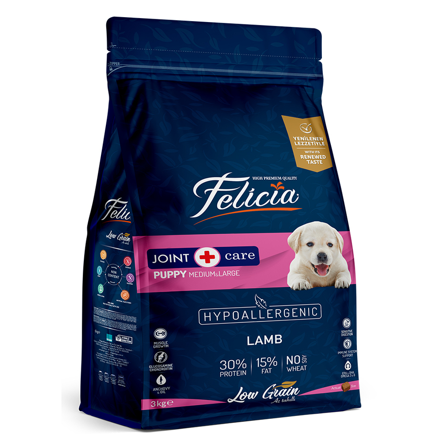 Felicia 3 Kg Kuzulu Az Tahıllı M/Large Yavru Köpek Maması  Breed HypoAllergenic Köpek Maması