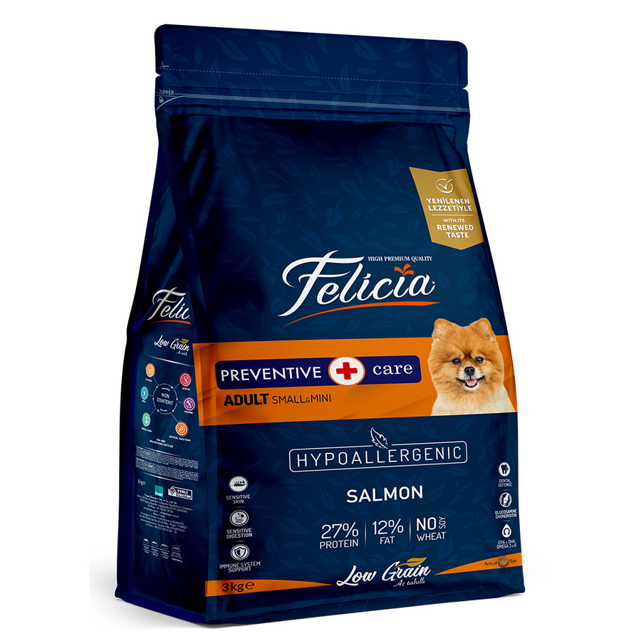 Felicia 3 Kg Somonlu Az Tahıllı Small/Mini Yetişkin Köpek Maması  /Mini HypoAllergenic Köpek Maması