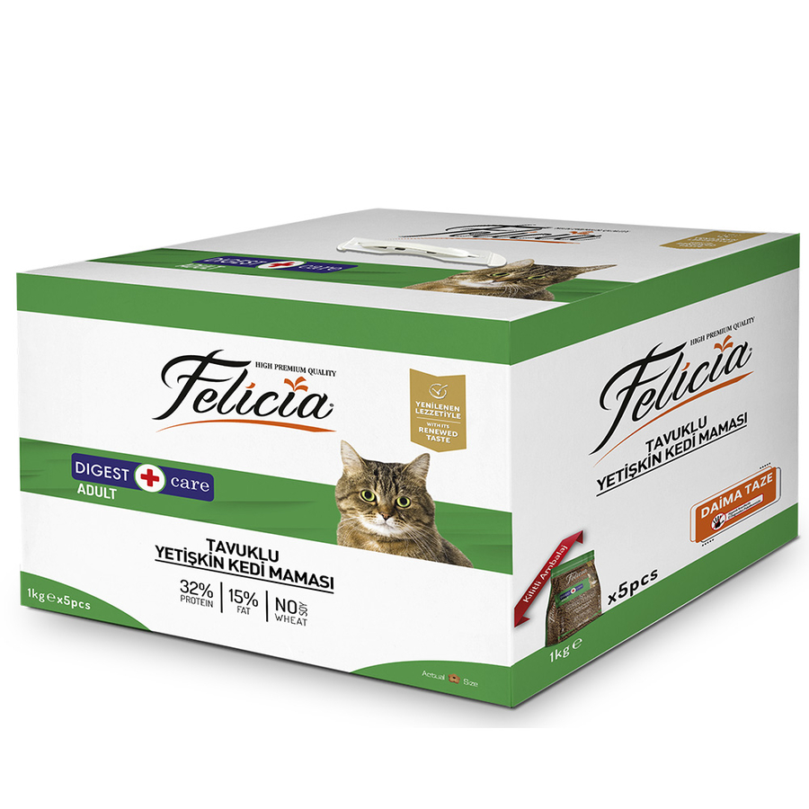 Felicia 5x1 Kg Tavuklu Az Tahıllı Yetişkin Kedi Maması HypoAllergenic Kedi Maması