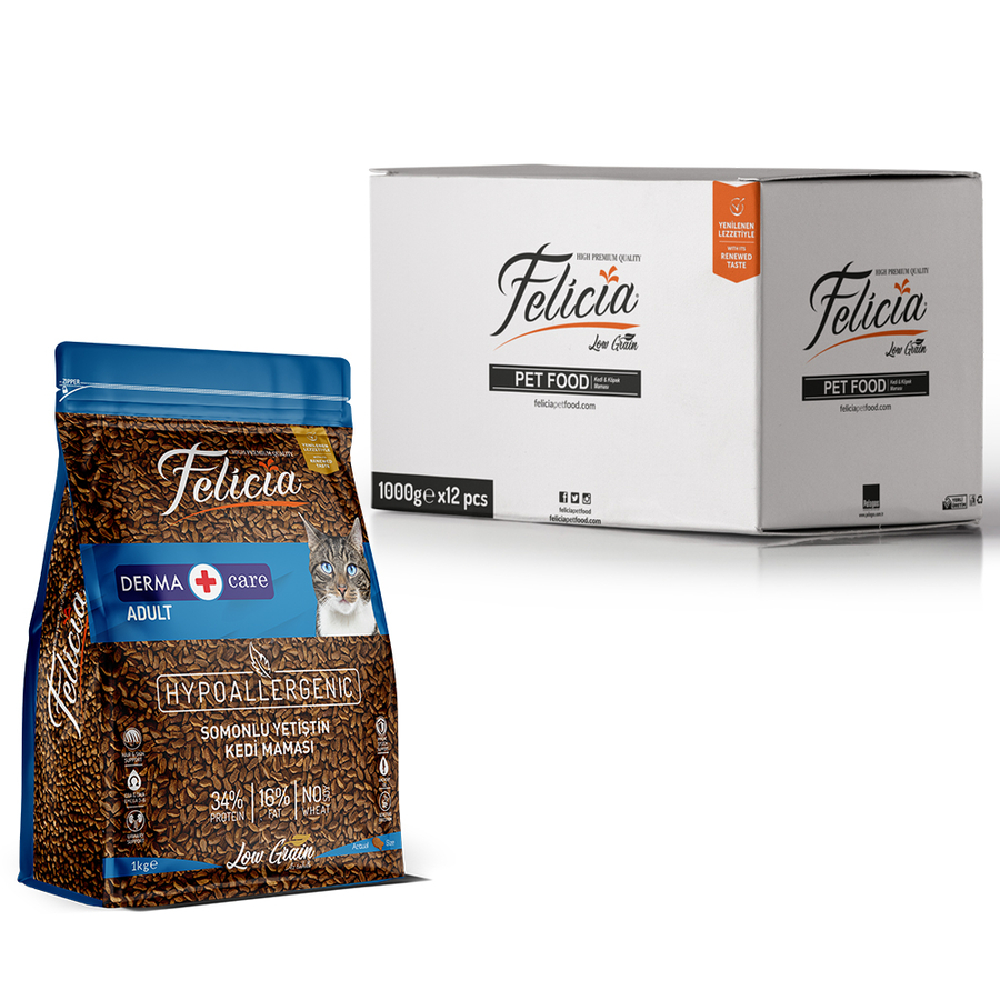 Felicia 12x1 Kg Somonlu Az Tahıllı Yetişkin Kedi Maması HypoAllergenic Kedi Maması