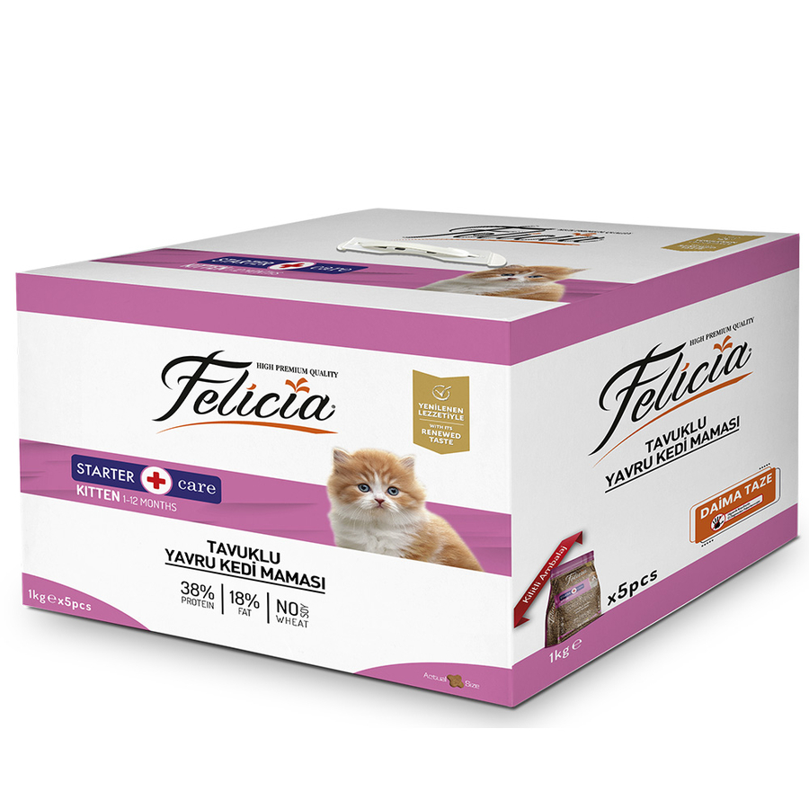 Felicia 5x1 Kg Tavuklu Az Tahıllı Yavru Kedi Maması HypoAllergenic Kedi Maması