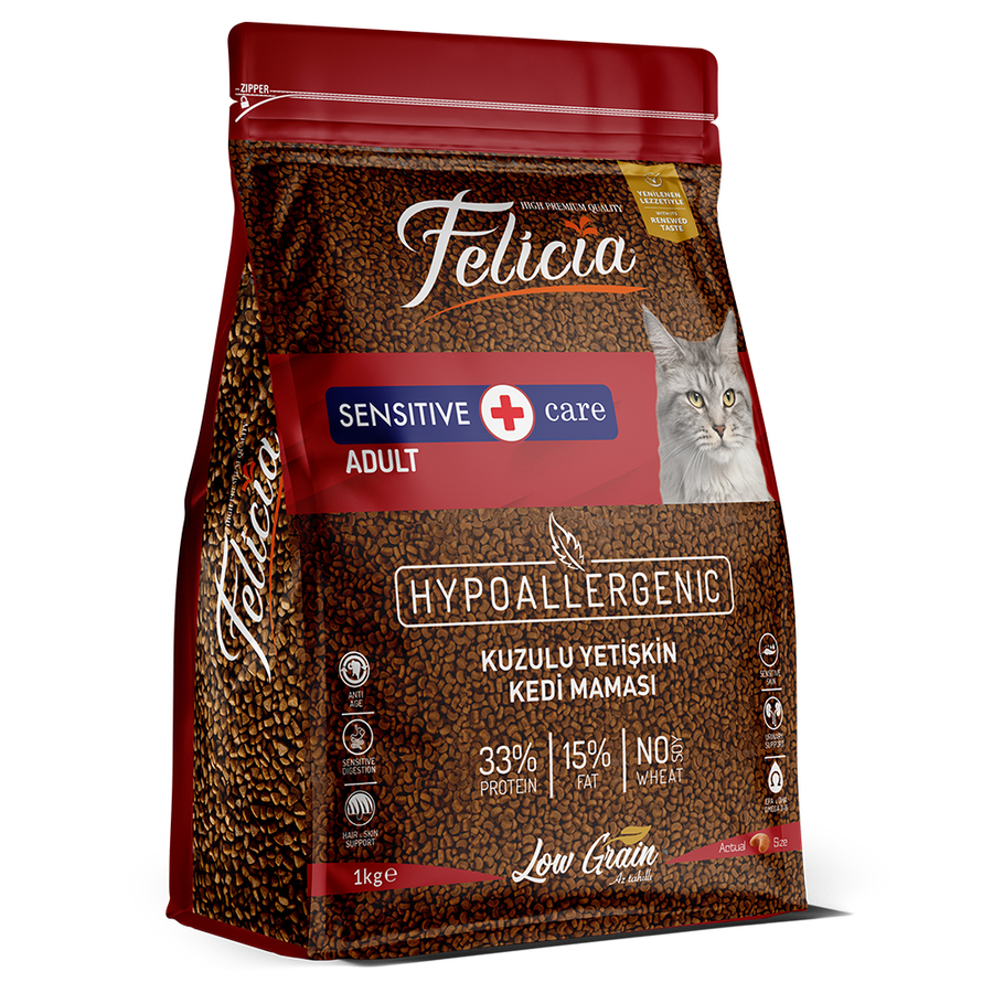 Felicia 5x1 Kg Kuzulu Az Tahıllı Yetişkin Kedi Maması HypoAllergenic Kedi Maması