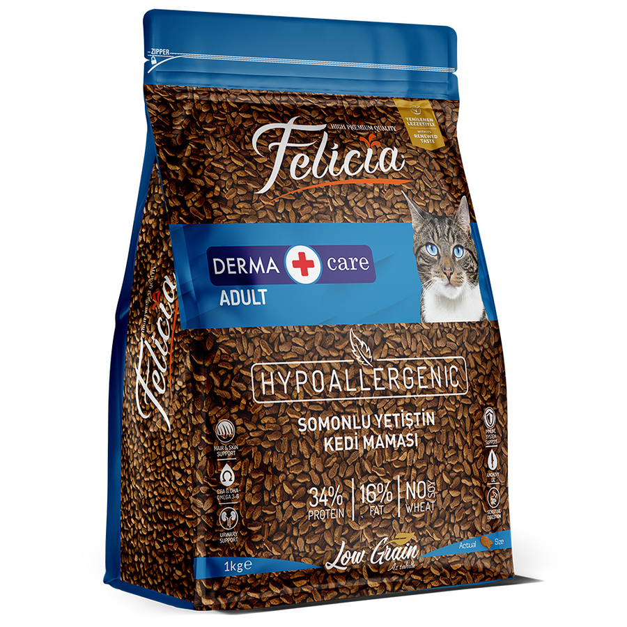 Felicia 5x1 Kg Somonlu Az Tahıllı Yetişkin Kedi Maması HypoAllergenic Kedi Maması