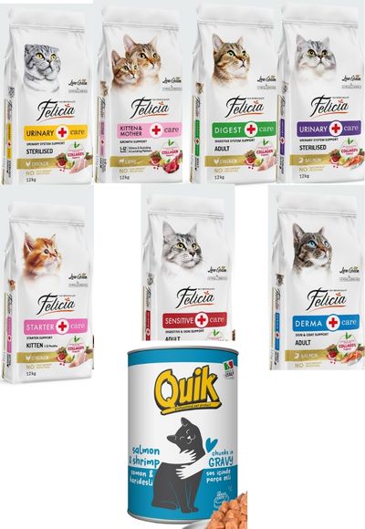 Felicia Kedi Maması 12 Kg 7 Adet Quik Kedi Konserve 24 Adet Felicia Kedi Maması 12 Kg 7 Adet Quik Kedi Konserve 24 Adet