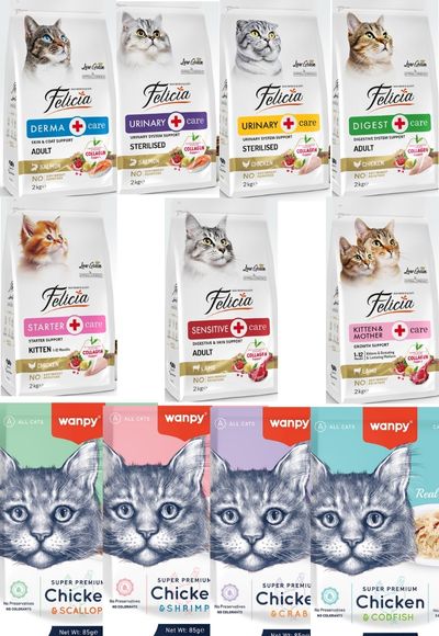 Felicia Kedi Maması 2 Kg  14 Adet  Wanpy Kedi  85g Pouch 4 Çeşit  (48 Adet)