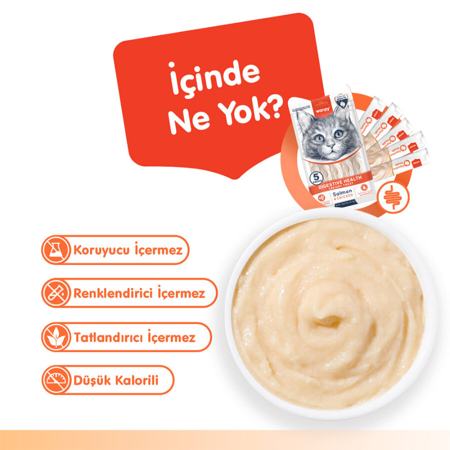 Wanpy Digestive Health Somon Balığı&Tavuk 12'li-F.Krema Ödül 5x14gr Wanpy Digestive Health Somon Balığı&Tavuk 12'li-F.Krema Ödül 5x14gr
