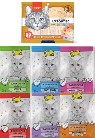 Wanpy Karışık 4 Lezzetli Krema Kedi Ödülü 50*14 gr 12 Adet Quik Koku Giderici 90 Adet