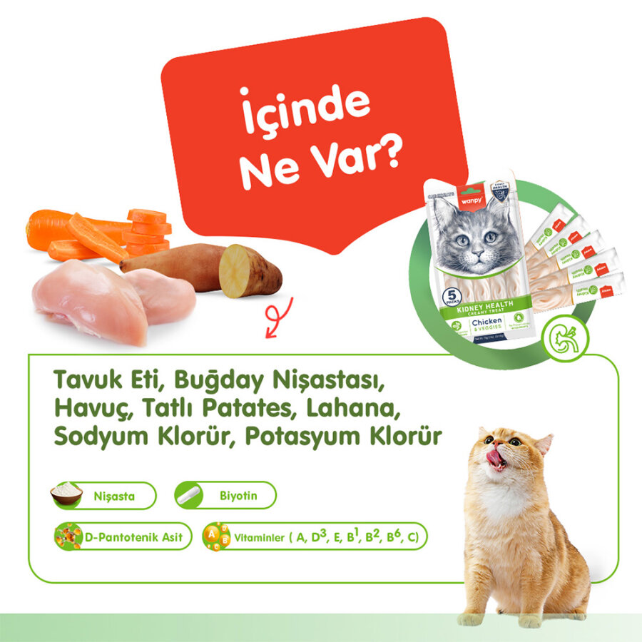 Wanpy Kidney Health Tavuk&Sebze 12'li-F.Krema Ödül 5x14gr Wanpy Kidney Health Tavuk&Sebze 12'li-F.Krema Ödül 5x14gr