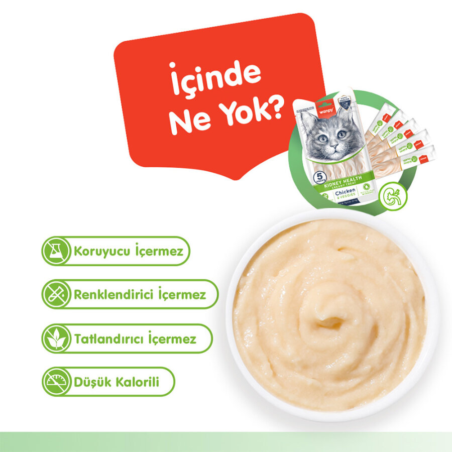 Wanpy Kidney Health Tavuk&Sebze 12'li-F.Krema Ödül 5x14gr Wanpy Kidney Health Tavuk&Sebze 12'li-F.Krema Ödül 5x14gr