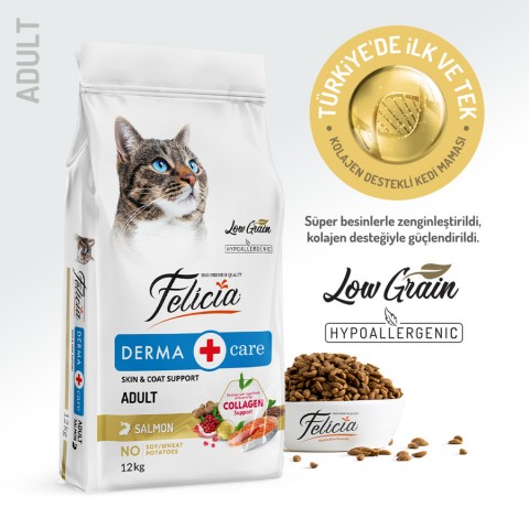 Felicia 12 Kg Kolajenli Somonlu Az Tahıllı Yetişkin Kedi Maması HypoAllergenic Kedi Maması