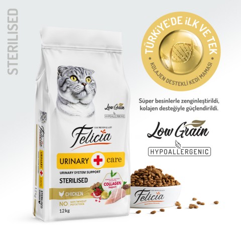 Felicia 12 Kg Kolajenli Tavuklu Az Tahıllı Kısırlaştırılmış Kedi Maması HypoAllergenic Kedi Maması