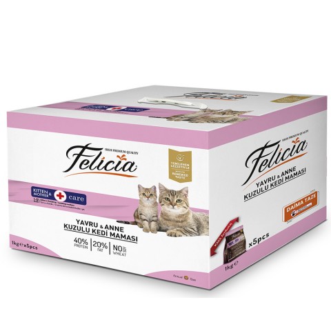 Felicia 5x1 Kg Kuzulu Az Tahıllı Yavru Kedi Maması HypoAllergenic Kedi Maması