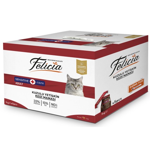 Felicia 5x1 Kg Kuzulu Az Tahıllı Yetişkin Kedi Maması HypoAllergenic Kedi Maması