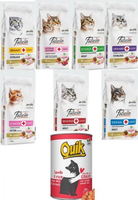 Felicia Kedi Maması 12 Kg  7 Adet  Quik Kedi Konserve 24 Adet